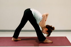 両足を開いて前屈するポーズ